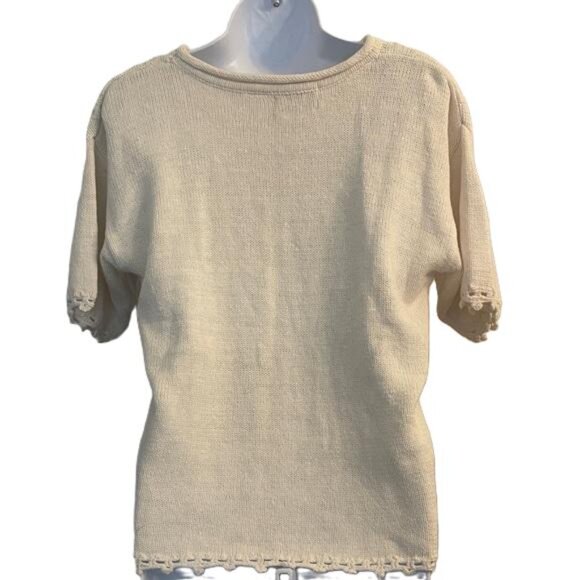 Shenanigans Cream Floral Design and Pearls Crew Neck Knit Sweater, Small - Picture 5 of 8